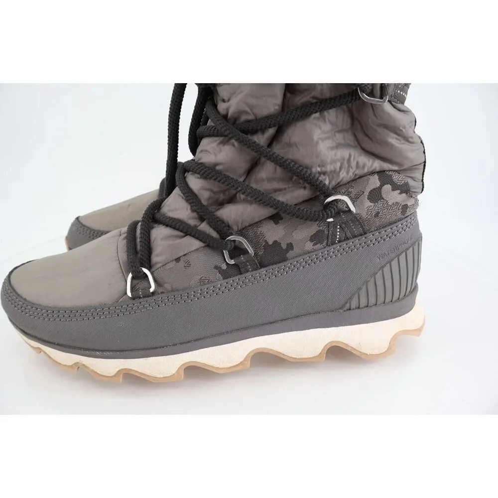 Sorel Kinetic Waterpoof Faux Fur Lined Boots Size 12 Gray Camo Lace Up